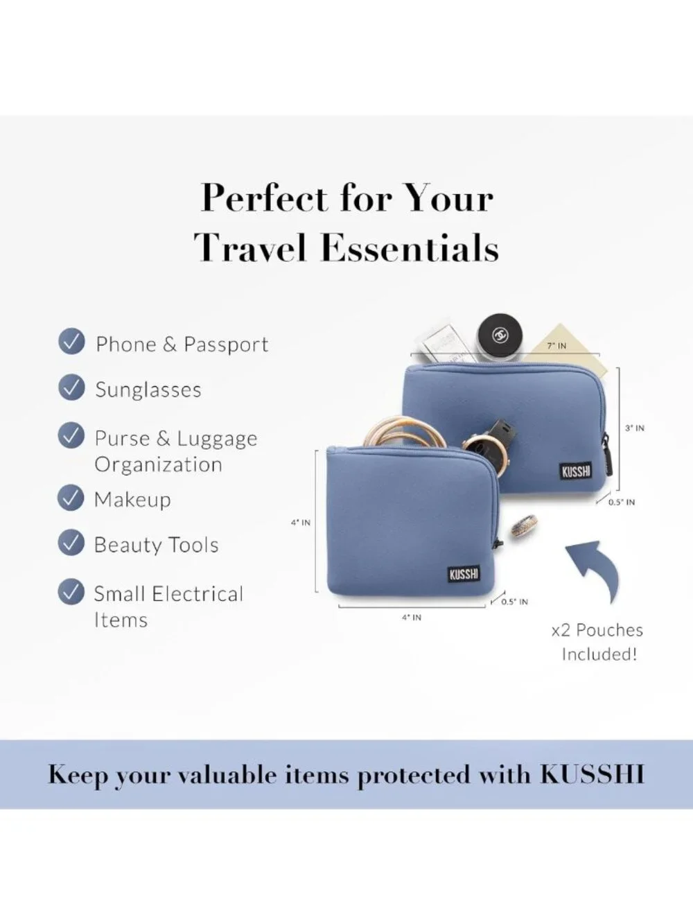 Travel Pouch Set - Neoprene Passport Holder & Zipper Makeup Bag for Purse